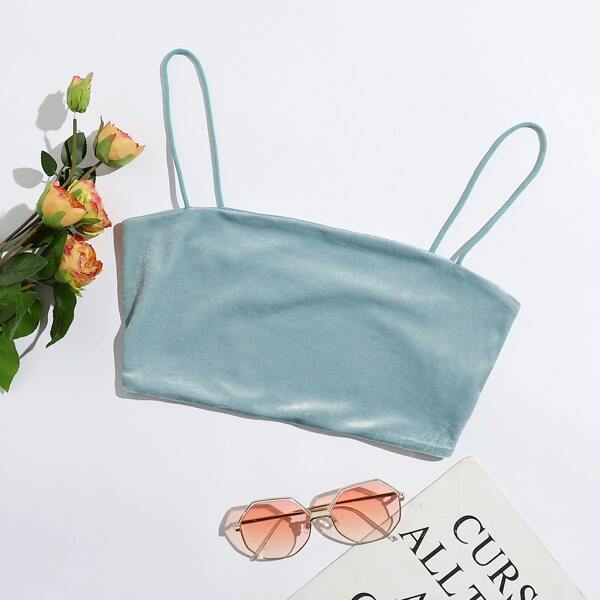 

Solid Velvet Crop Cami Top, Baby blue
