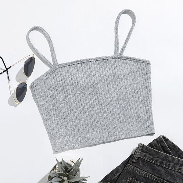 

Rib-knit Solid Crop Cami Top, Light grey