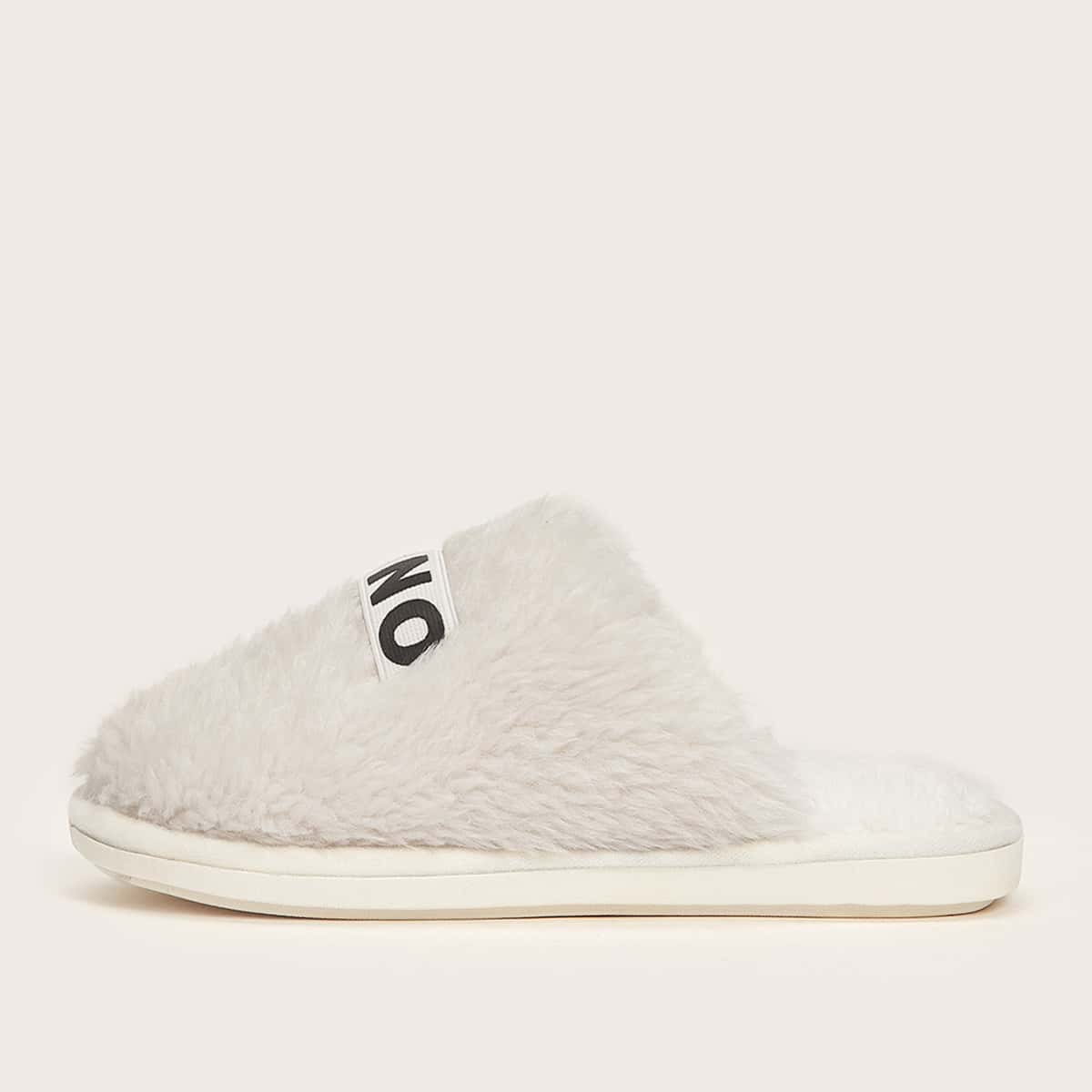 

Letter Graphic Fluffy Slippers, White