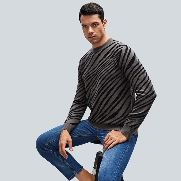 

Men Zebra Striped Pattern Sweater, Multicolor