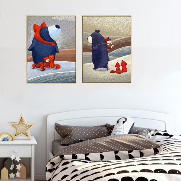 

2pcs Kids Cartoon Graphic Wall Painting Without Frame, Multicolor