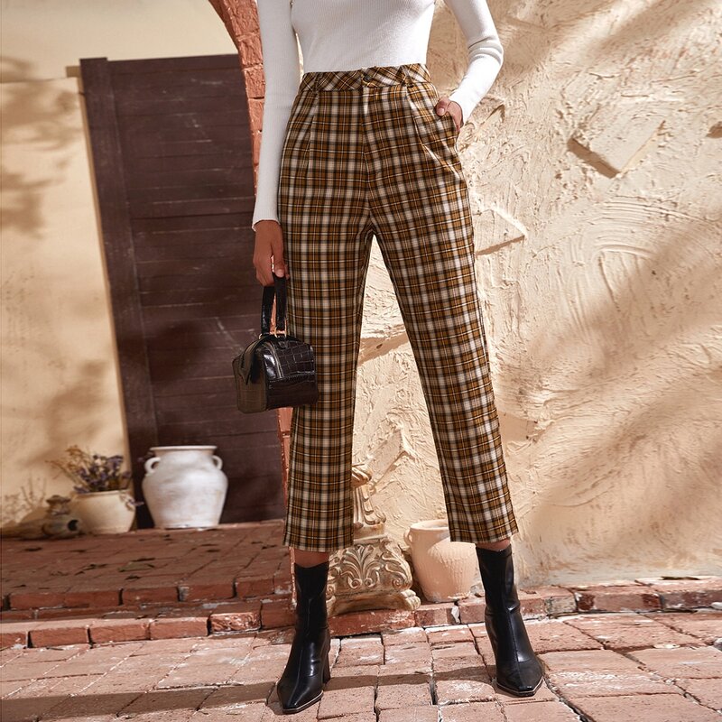 

Tartan Print Straight Leg Pants, Multicolor