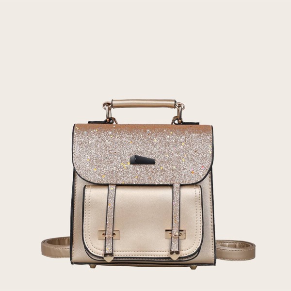 

Girls Glitter Decor Backpack, Gold