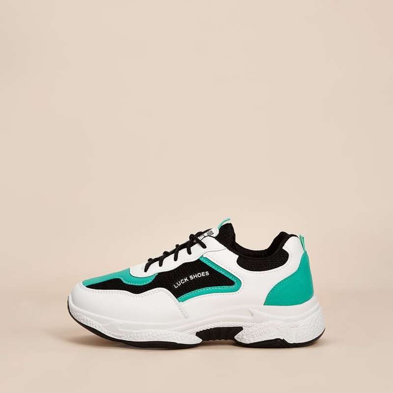 

Colorblock Lace-up Chunky Trainers, Multicolor