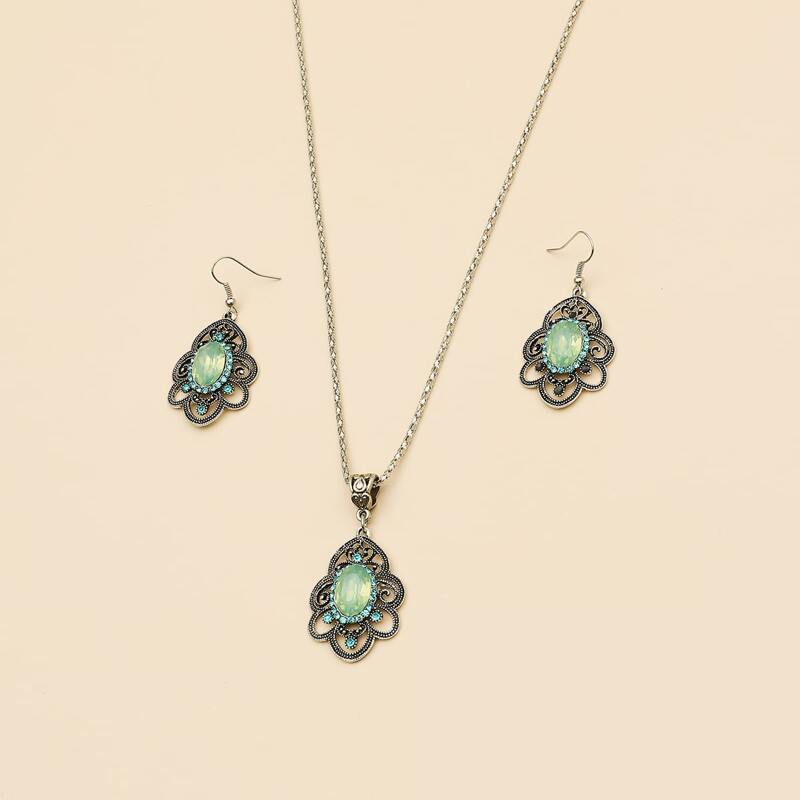 

3pcs Gemstone & Rhinestone Decor Jewelry Set, Multicolor