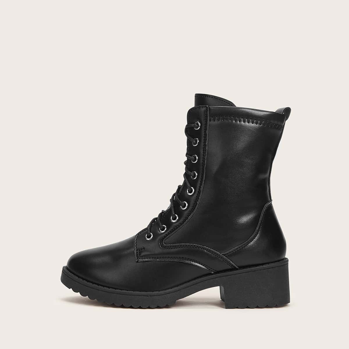 

Lace-up Chunky Heeled Boots, Black