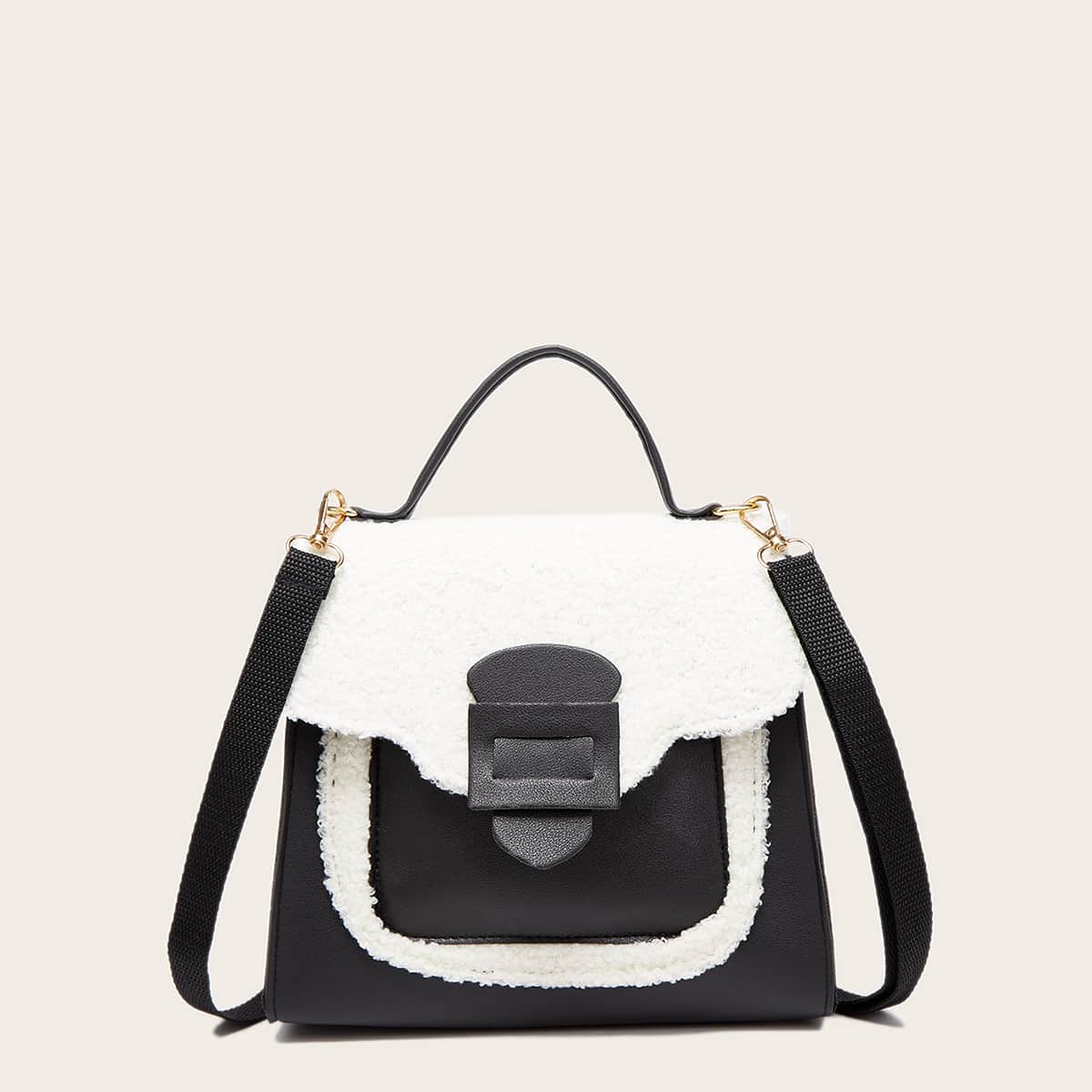 

Faux Fur Decor Backpack, Black