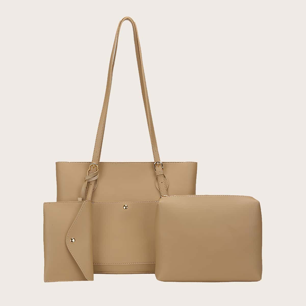 

3pcs Minimalist Tote Bag Set, Khaki