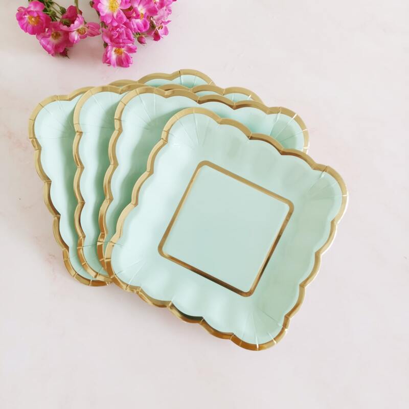 

8pcs Hot Stamping Disposable Plate, Mint green