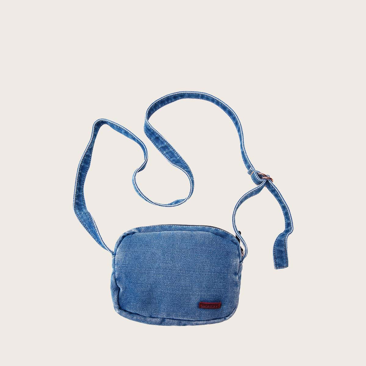 

Solid Denim Crossbody Bag, Blue