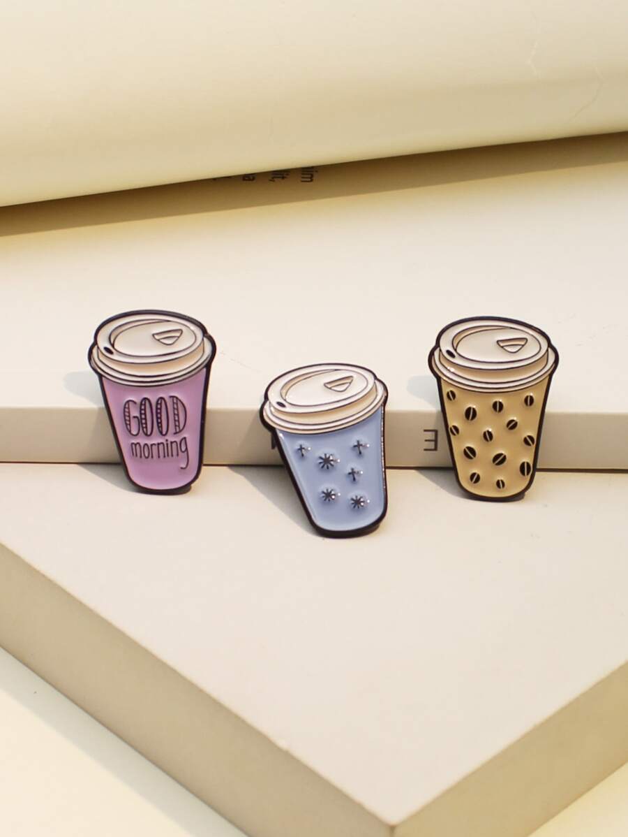 3pcs Bubble Tea Cup Design Brooch - Multicolor - View 1