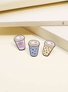 3pcs Bubble Tea Cup Design Brooch - Multicolor - View 3