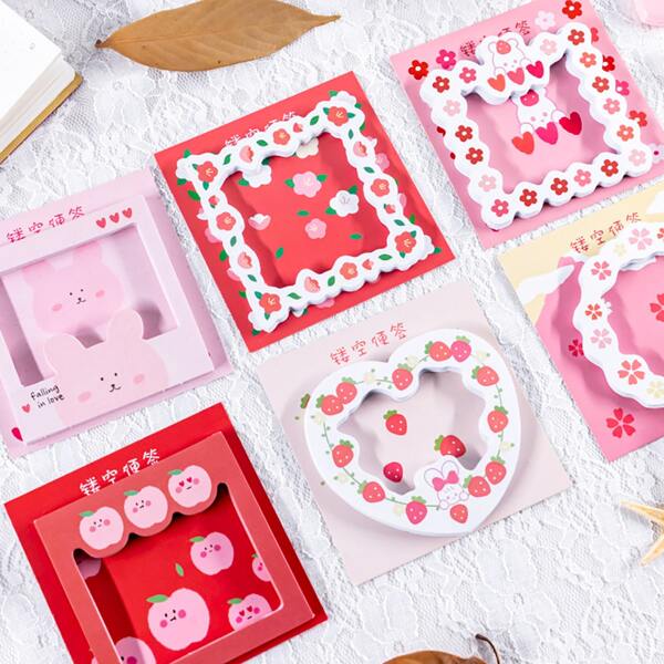 

2pcs Mixed Pattern Hollow Memo Pad, Multicolor