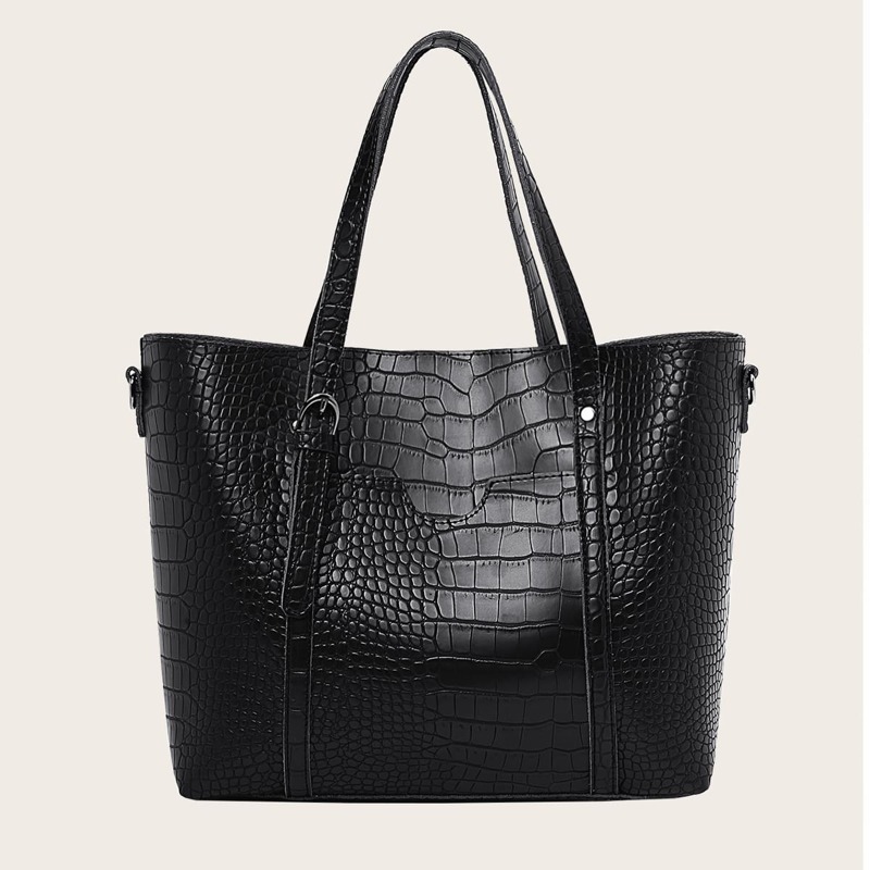 

Croc Embossed Tote Bag, Black