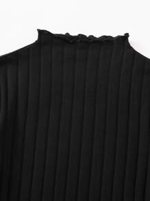 SHEIN Essnce Mock-Neck Lettuce Trim Rib-knit Dress - Black - View 4