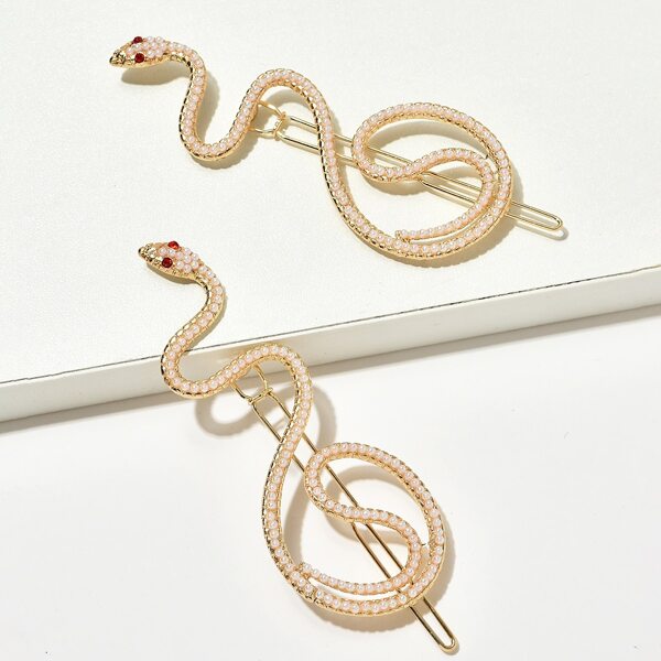 

2pcs Faux Pearl Snake Decor Bobby Pin, Gold
