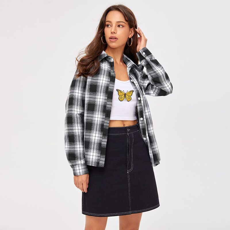 

Plaid Button Front Blouse, Multicolor