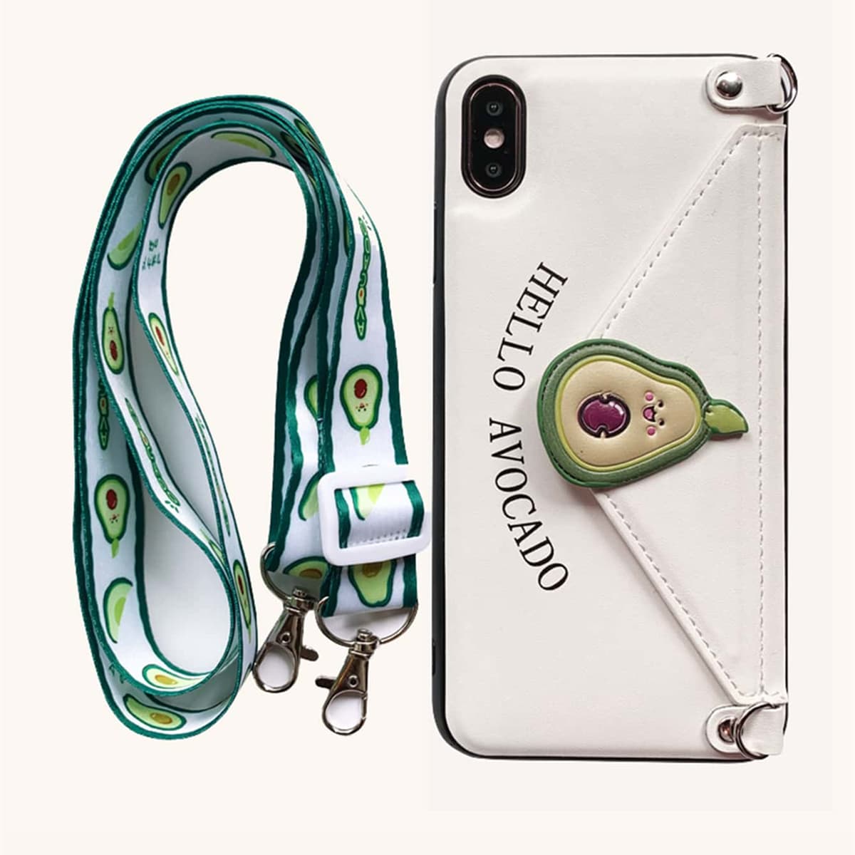 

Avocado Pattern Wallet iPhone Case With Lanyard, Multicolor
