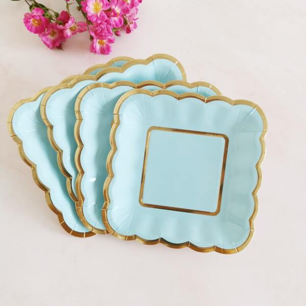 

8pcs Hot Stamping Disposable Plate, Blue