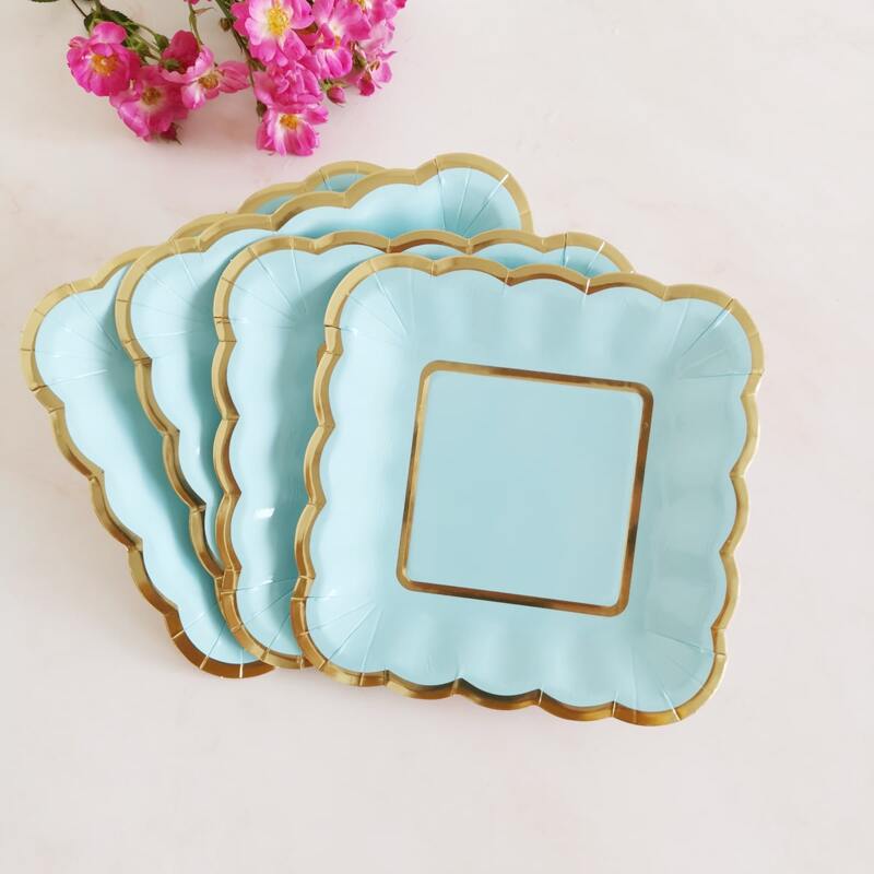 

8pcs Hot Stamping Disposable Plate, Blue