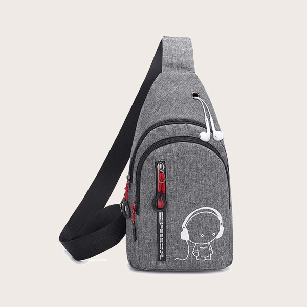 

Men Cartoon Graphic Sling Bag, Grey