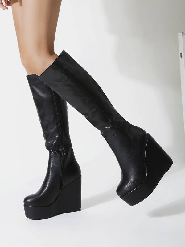 Minimalist Wedge Knee Boots SHEIN USA