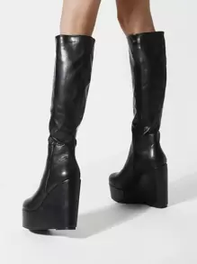 platform wedge knee high boots