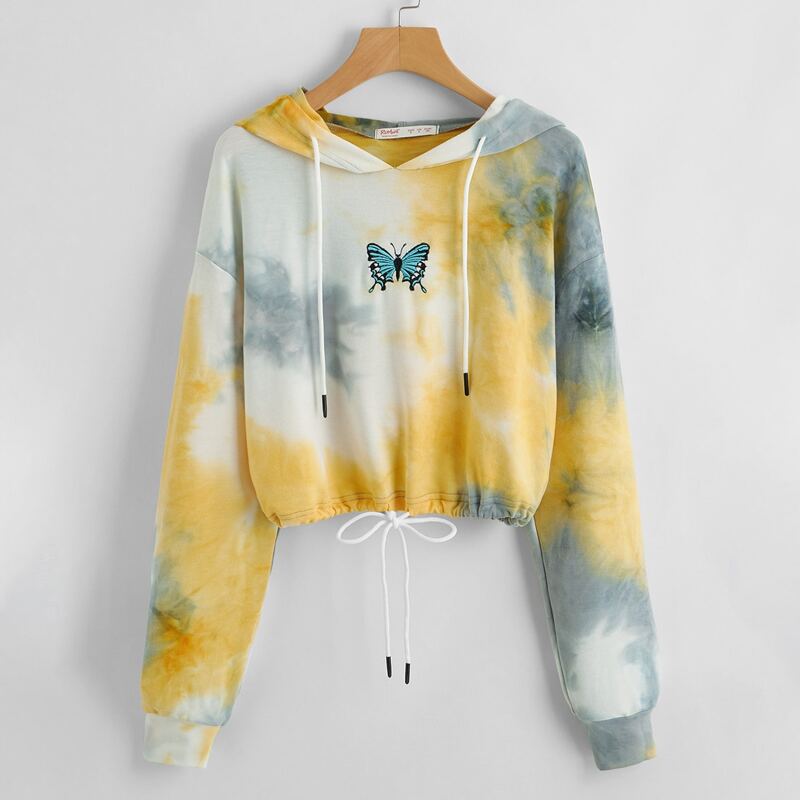 

Butterfly Embroidery Tie Dye Hoodie, Multicolor