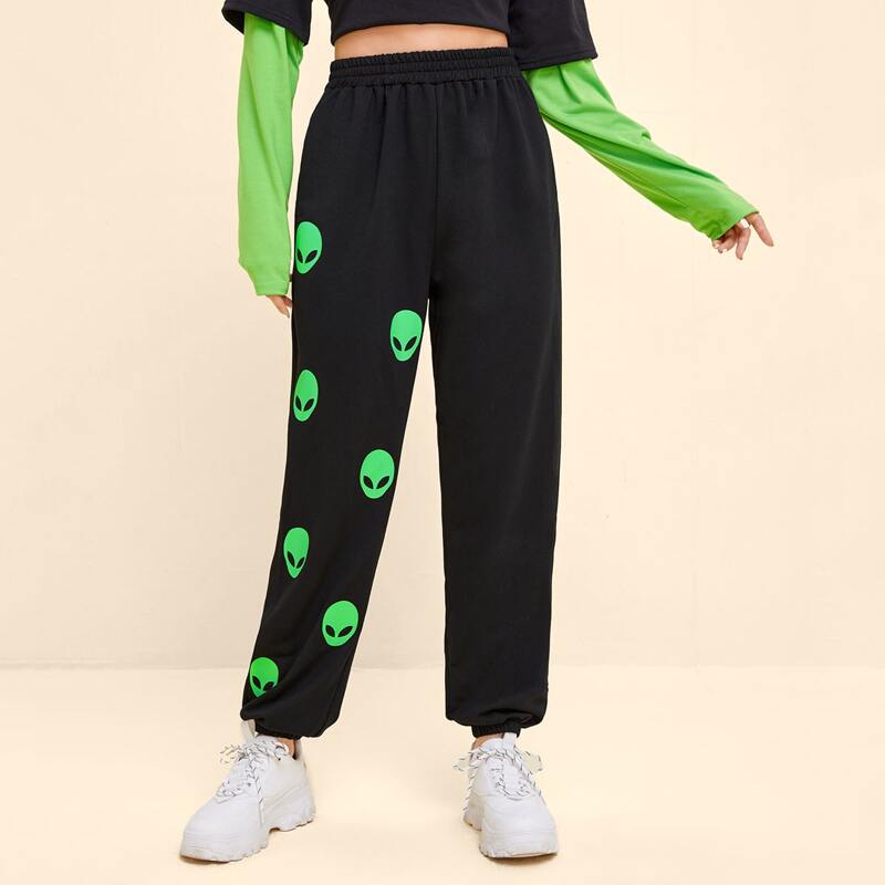 

Cartoon Graphic Sweatpants, Black