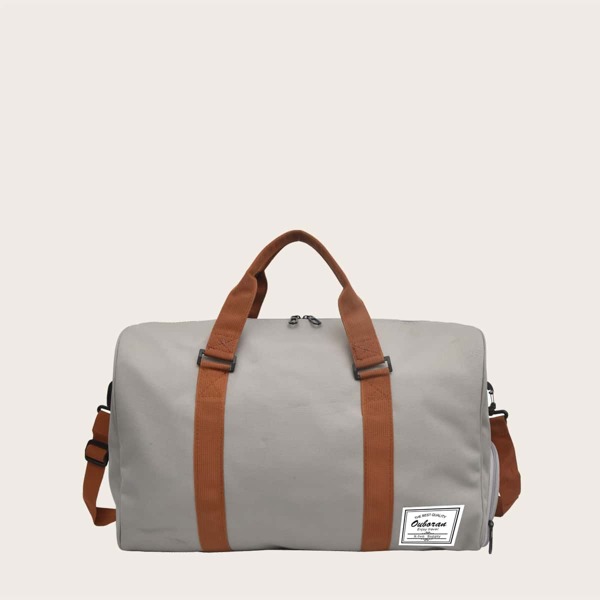 

Men Letter Patch Barrel Bag, Grey