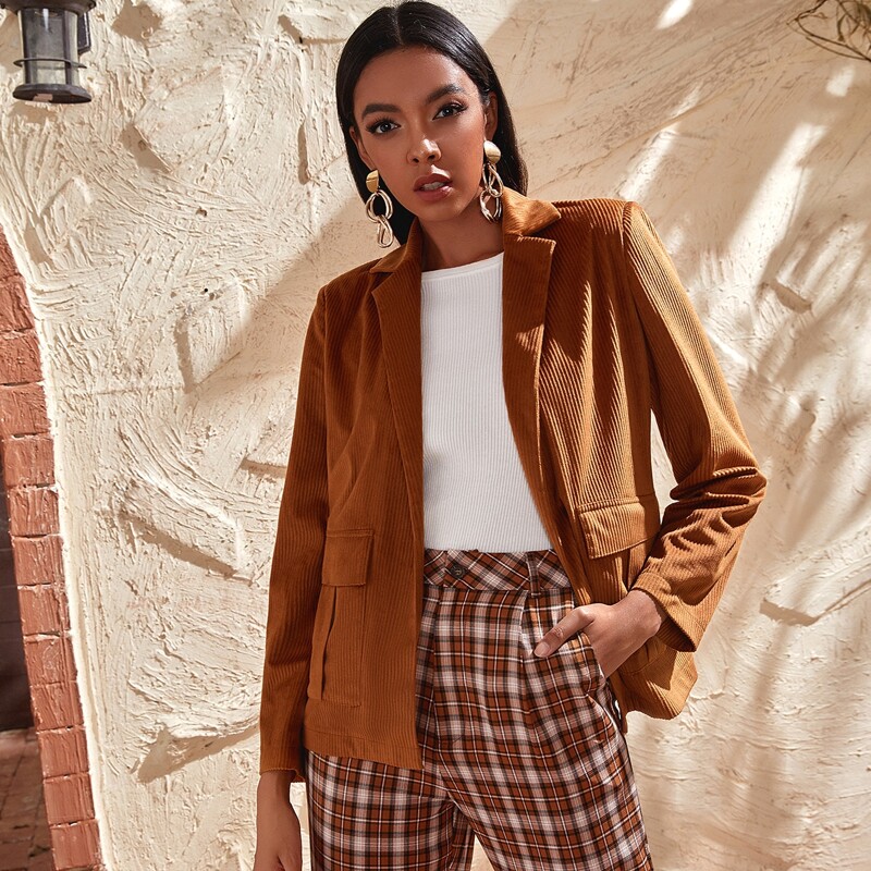 

Corduroy Flap Pocket Blazer, Brown
