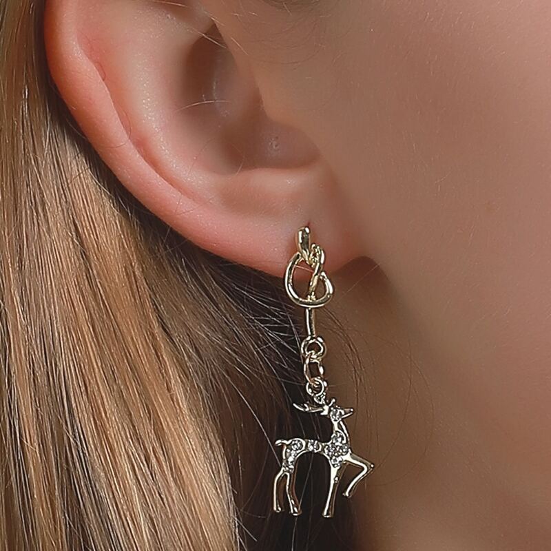 

Christmas Elk Drop Earrings, Gold