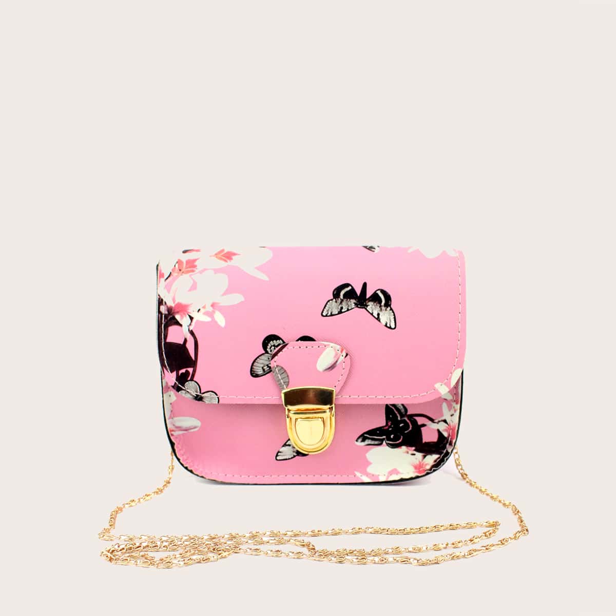 

Butterfly & Floral Chain Crossbody Bag, Baby pink