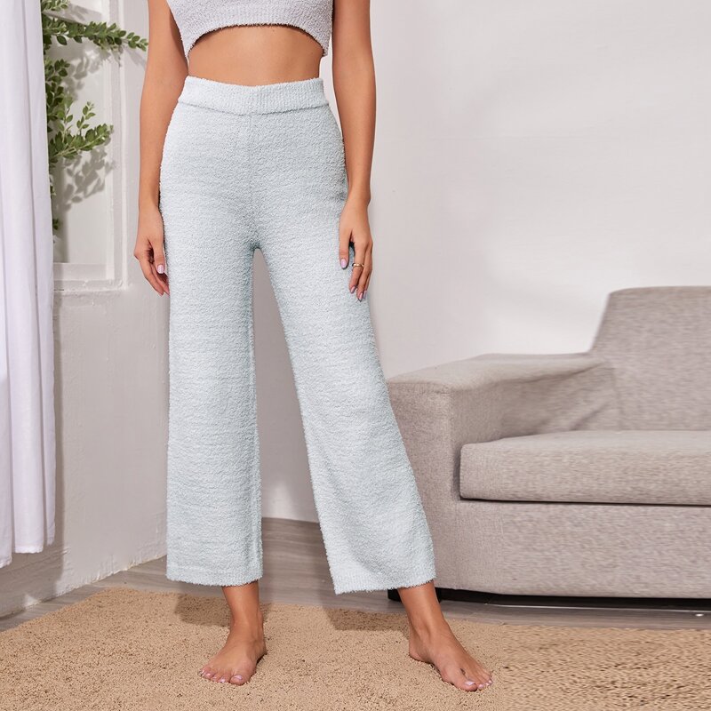 

High Waist Solid Knit Pants, Light grey