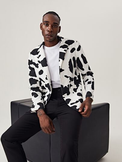 Мужской пиджак с коровьим принтом и карманом