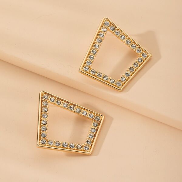 

Rhinestone Decor Geometric Stud Earrings, Gold