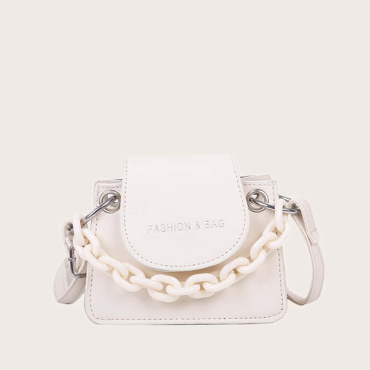 

Mini Chain Satchel Bag, White