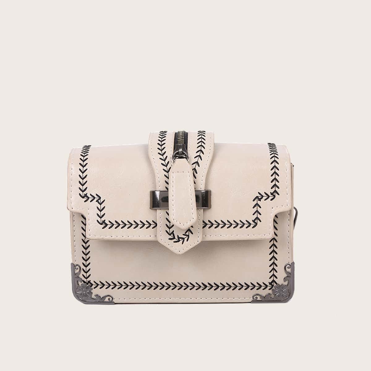 

Buckle Flap Chain Crossbody Bag, Beige