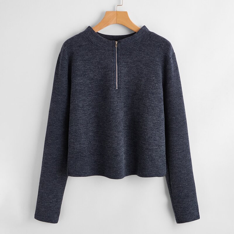 

Solid Half Zip Sweater, Navy blue