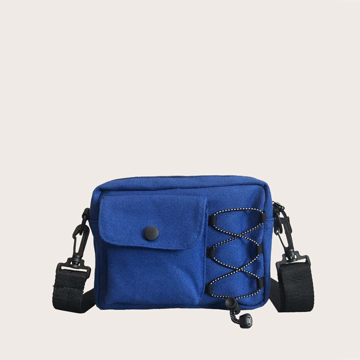 

Drawstring Canvas Crossbody Bag, Blue