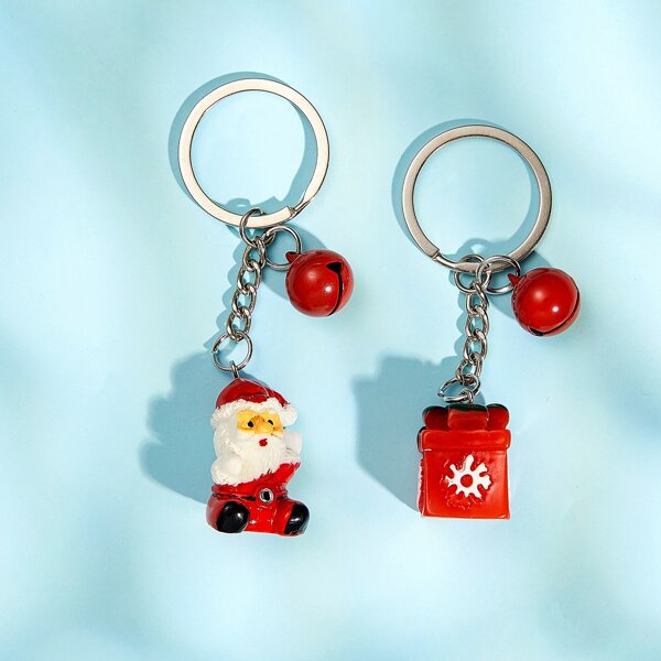 

2pcs Christmas Santa Claus Charm Keychain, Red