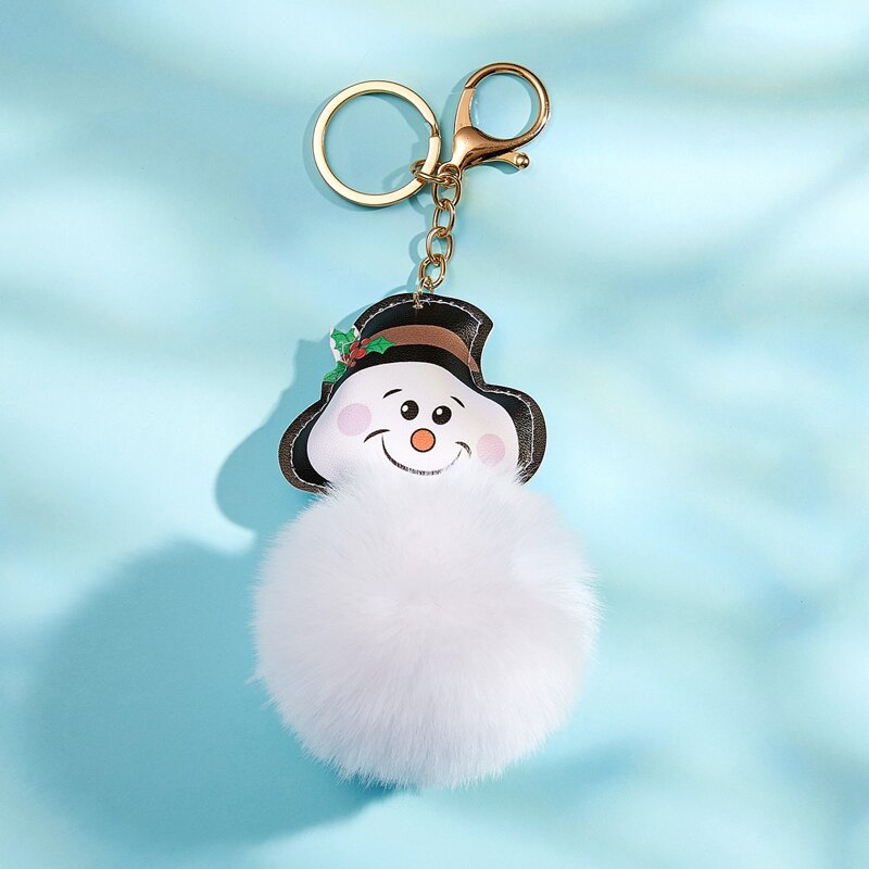 

Christmas Snowman & Pom Pom Charm Keychain, White
