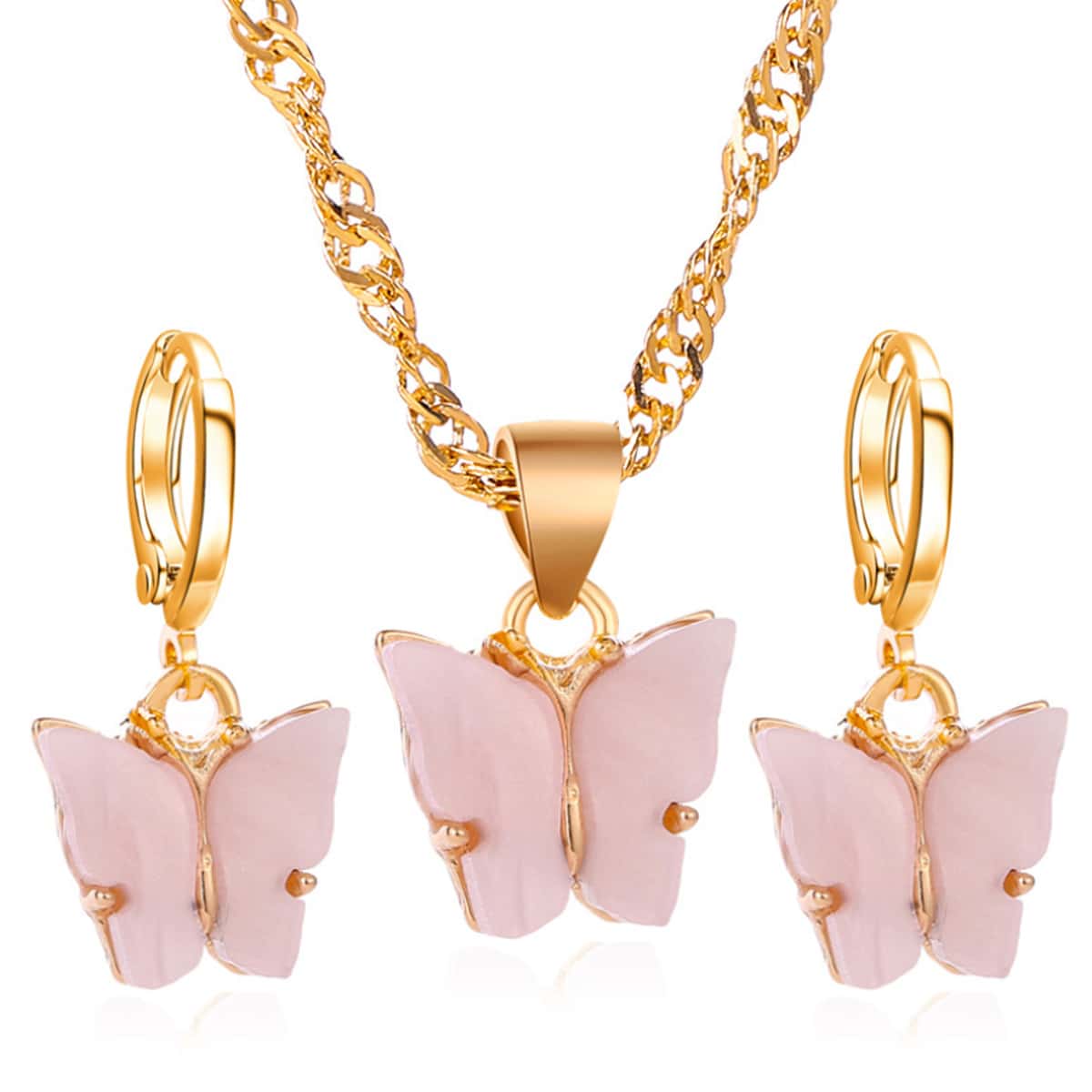 

3pcs Butterfly Jewelry Set, Pink