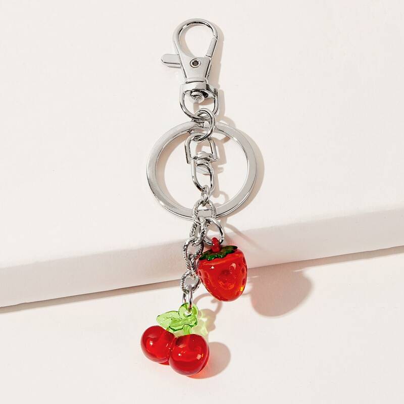 

Strawberry & Cherry Keychain, Silver
