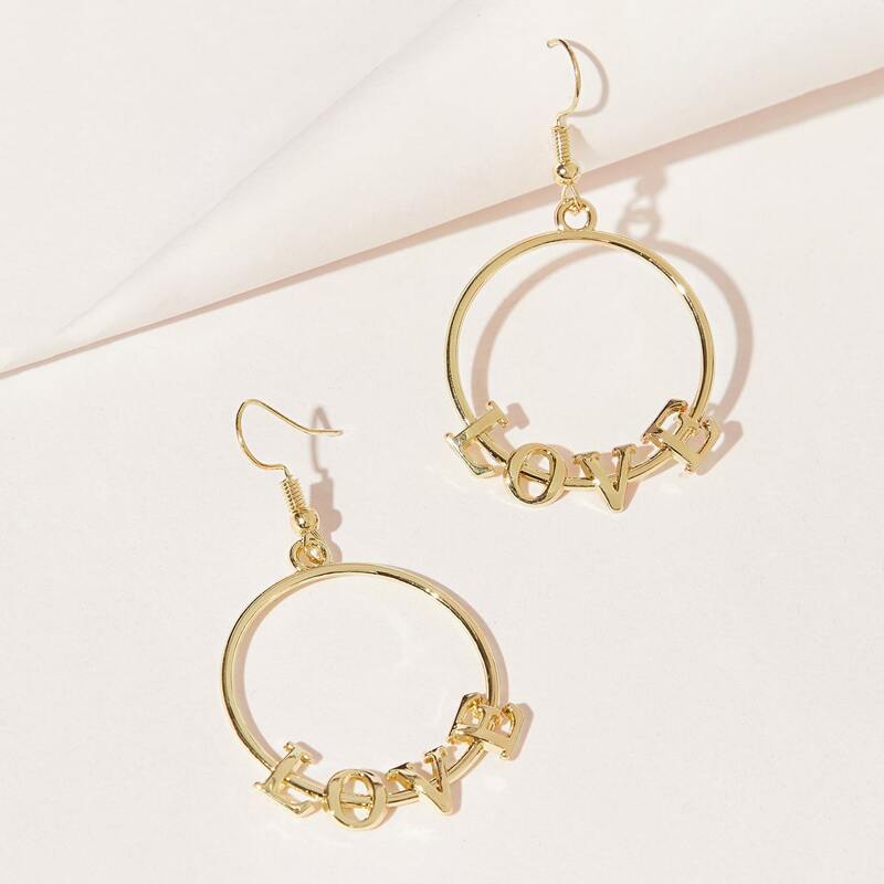 

Letter Ring Drop Earrings, Gold
