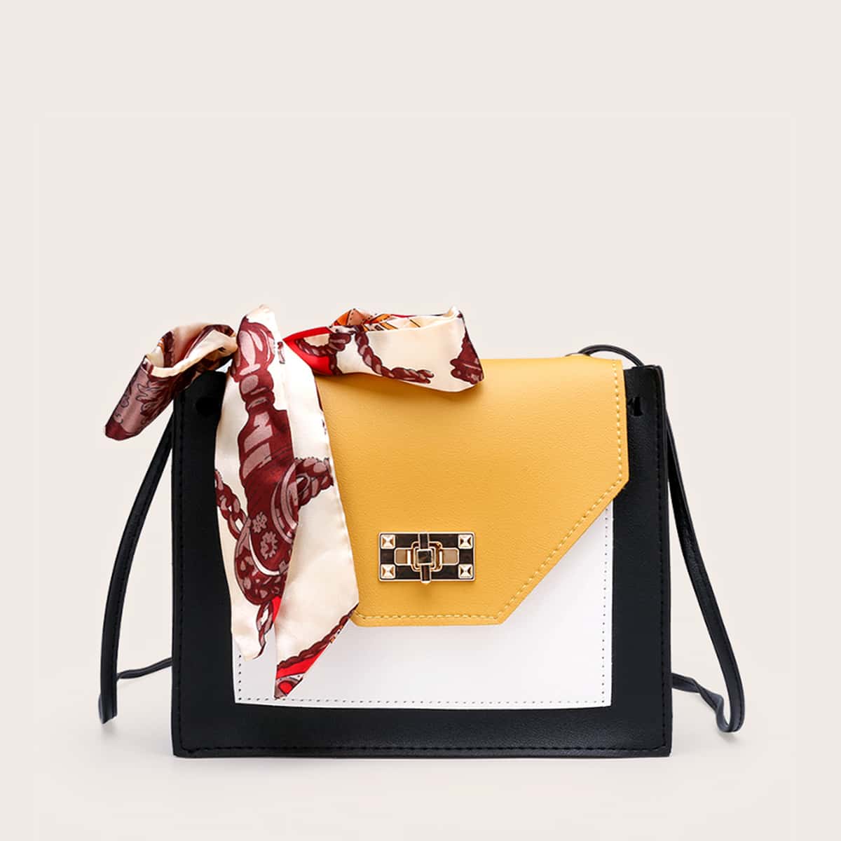 

Twilly Scarf Decor Colorblock Crossbody Bag, Yellow