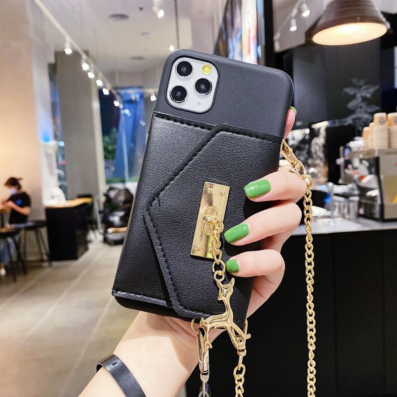 

Chain Decor Wallet iPhone Case, Black