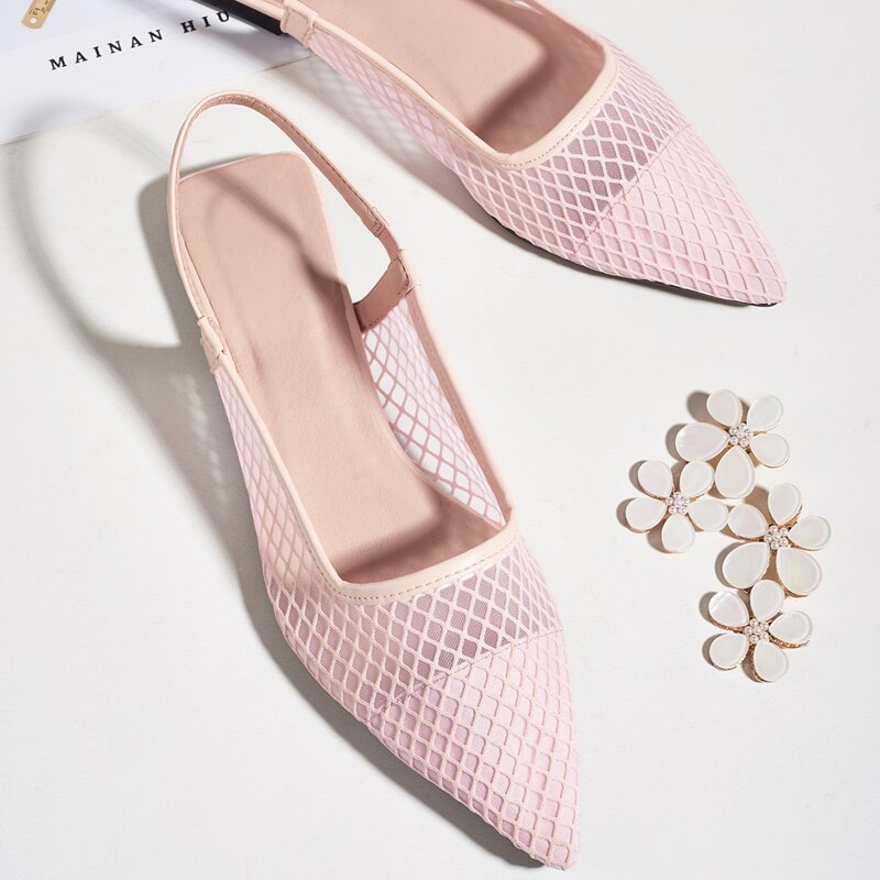 

Point Toe Geometric Slingback Flats, Pink