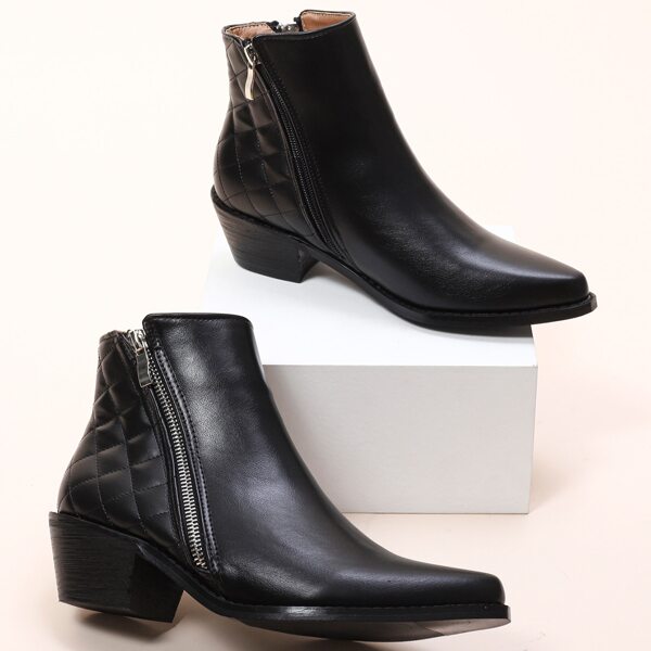 

Quilted Side Zip Ankle Boots, Black