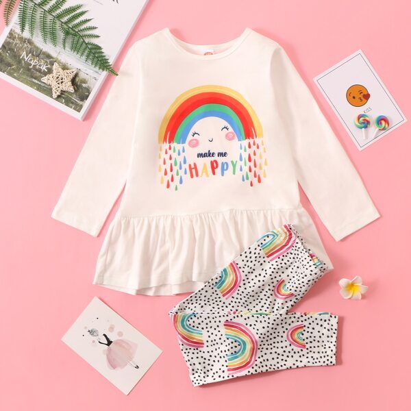 

Toddler Girls Slogan And Rainbow Striped Print Pajama Set, Multicolor